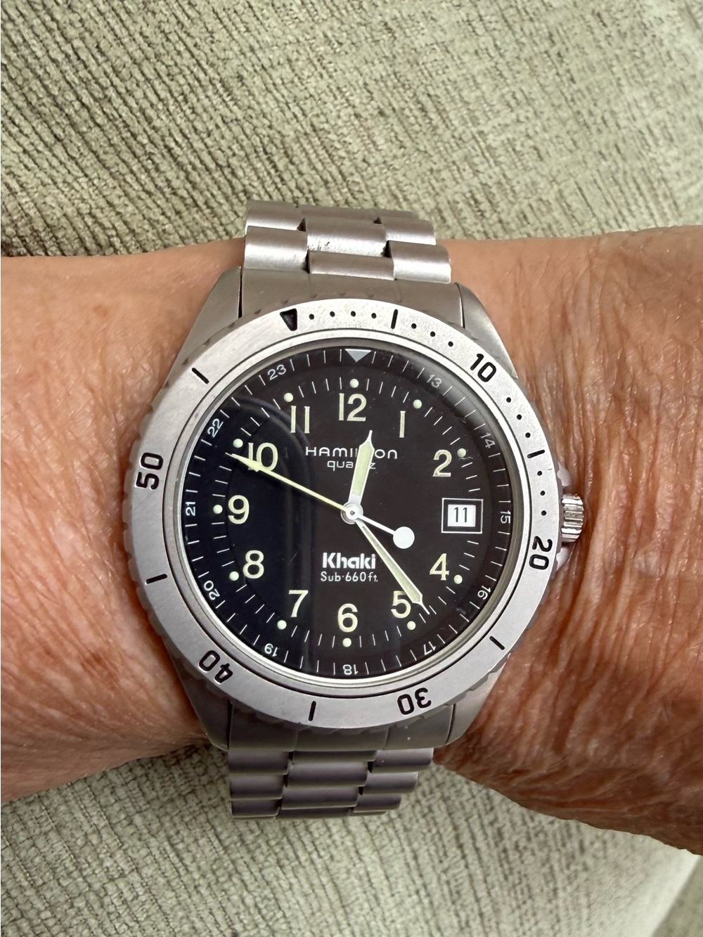 Hamilton Khaki Stainless Steel Watch - Black Dial with Luminous Hands Very Rare